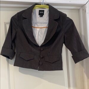 XOXO Brown with white Pinstripes Cropped Blazer with Notched Lapel Size Small